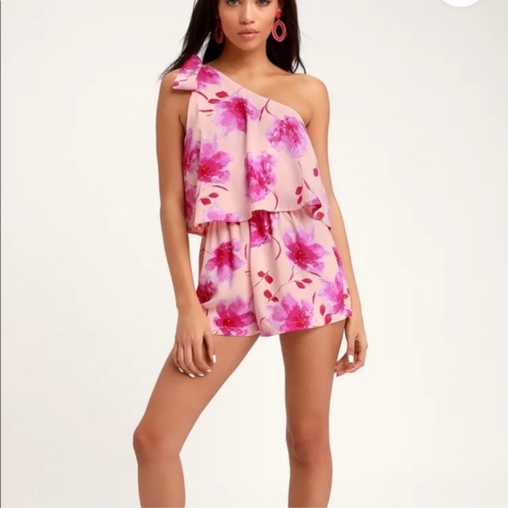 Lulus One-Shoulder Pink floral Romper XS - Picture 8 of 8